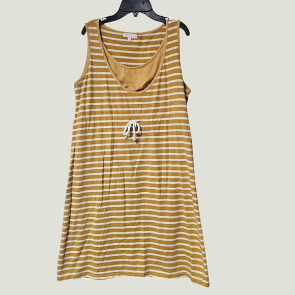 B-Home Dresses & Skirts - B-Home Womens Sleeveless Striped Mustard White Dress Casual Relaxed Fit Size M